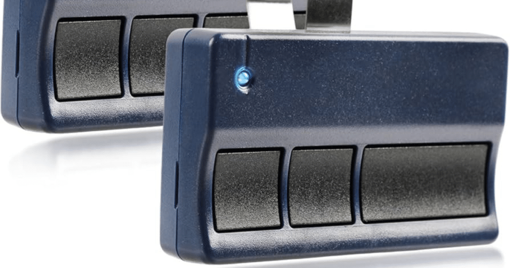 Blue garage door opener remotes with buttons.